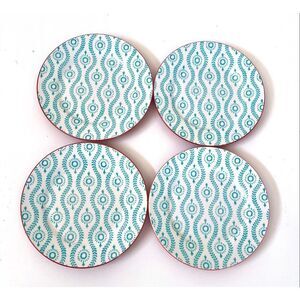Set of 4 Baum Tangier Turquoise Orange Salad Plates